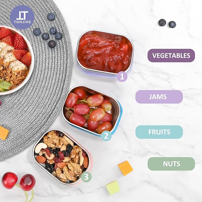 Snack Pro - Small (1 CUP) Stainless Steel Snack Containers for Kids | Easy Open Leak Proof Food Containers with Silicone Lids - Perfect Metal Toddler Lunch Box for Daycare and School (8oz*3)