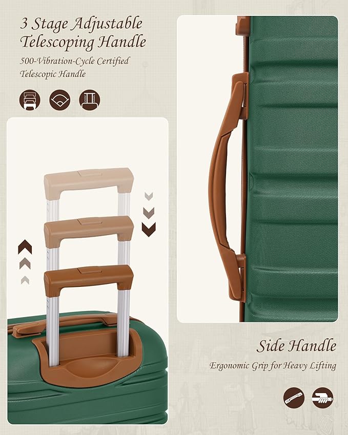 TAKUMI Luggage Sets 5 Piece Lightweight Carry On luggage with Duffel Bag ABS+PC Hardshell Suitcases with YKK zippers Double Spinner Wheels Travel Luggage with TSA Lock(GREEN BROWN, 5 PIECE SET)