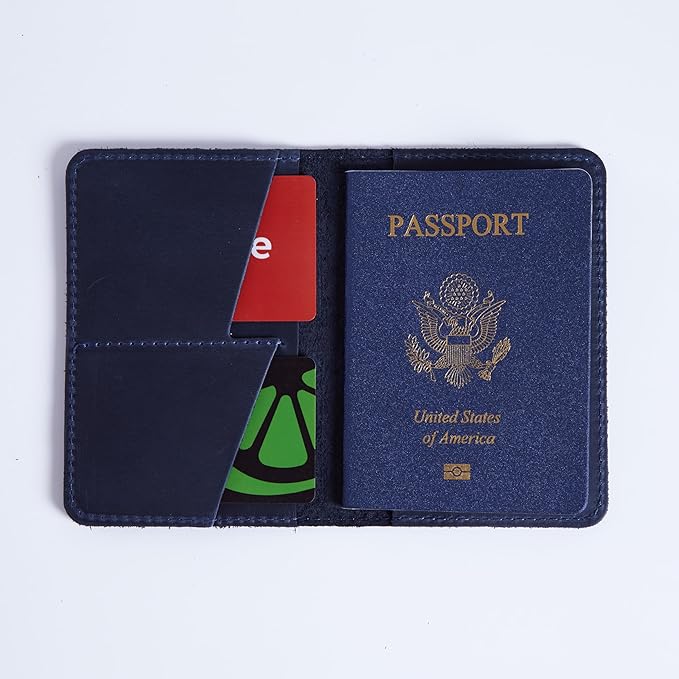 INCARNE US Passport Cover Clear - Travel Passport Wallet - Leather Passport Holder for Men Women Family with Card Slots & Note Compartmen - Sleeve Protector - Genuine Leather - Vintage Blue