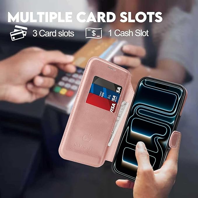 CIVICASE for iPhone 17 Pro Wallet Case with Stand,PU Leather Flip Credit Card Holder Slots (RFID Blocking),Compatible with Magsafe Magnetic Holder Phone Cover Women Men,Rose Gold