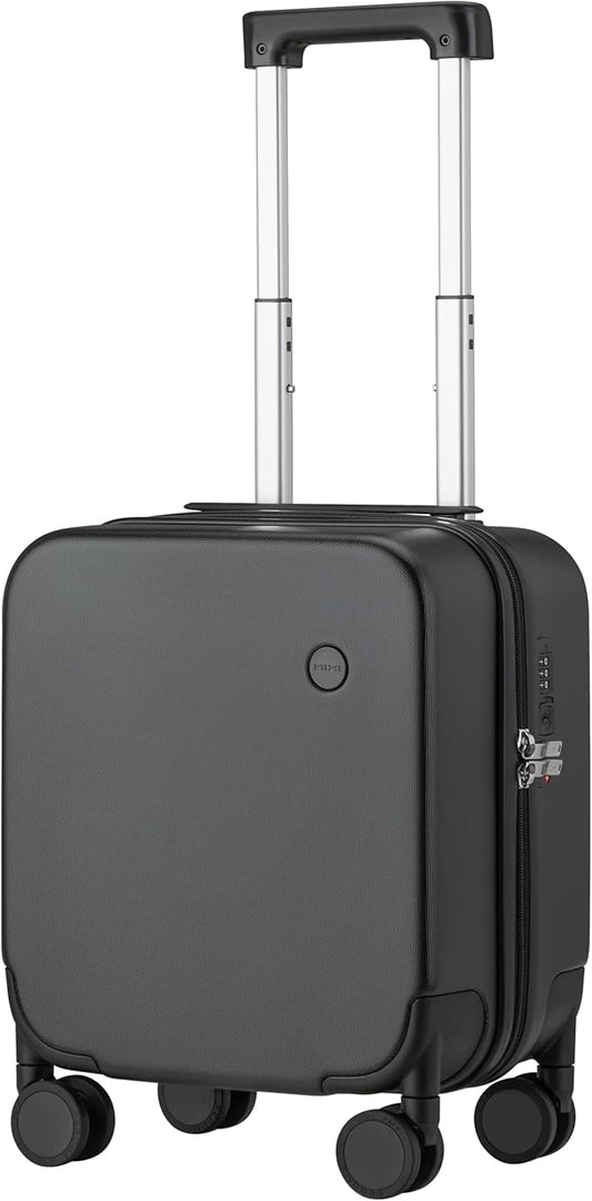 mixi Upgrade Carry on Luggage 14 Inch Underseat Personal Item Suitcases with Spinner Wheels, Hardside Rolling Suitcase PC with TSA Lock Lightweight Travel Case, Fine Grid Black