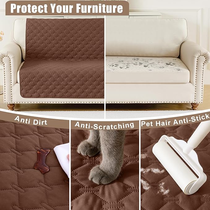 Smiry Waterproof Dog Bed Cover Blanket, Soft Reversible Pet Blanket, Washable Leakproof Cats Dogs Couch Cover for Sofa, Couch, Furniture, Plaid (68x82 Inch, Brown/Chocolate)