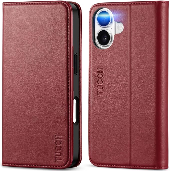 TUCCH Wallet Case for iPhone 17 (6.3") 2025, 3 Credit Card Slot | RFID Blocking | Stand | PU Leather | Protective Flip Folio Cover | Shockproof TPU Interior Shell | Deep Red