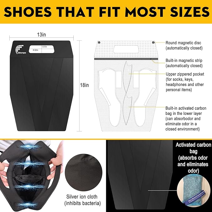 Shoe Bag，Shoe Bags for Travel，Golf Shoe Bag，Cleat Bags for Sports Smell Proof，New Upgraded Waterproof, Anti-odor, Remove odor（Double magnetic closure design）