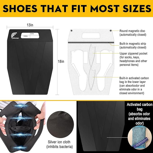Shoe Bag，Shoe Bags for Travel，Golf Shoe Bag，Cleat Bags for Sports Smell Proof，New Upgraded Waterproof, Anti-odor, Remove odor（Double magnetic closure design）