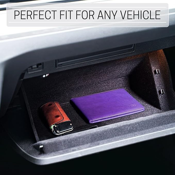 CANOPUS Car Registration and Insurance Holder, PU Leather Card Holder, Vehicle Glove Box Organizer for Auto, SUV, Truck and Motorcycle, Purple