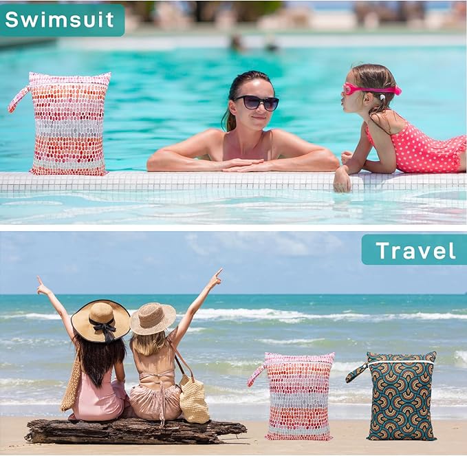 Wet Dry Bag Waterproof Reusable Wet Bag for Swimsuit, Travel, Beach, Pool, Bathing Suit, Diapers, Dirty Yoga Gym Clothes Daycare Organizer One Zippered Pocket (orange dot)