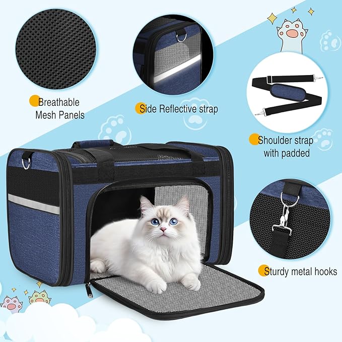 HUANLANG Soft-Sided Cat Carrier Airline Approved,Dog Carriers for Small Dogs Medium Cats,Pet Travel Carrier Up to 20 Lbs,Collapsible Cat Bag
