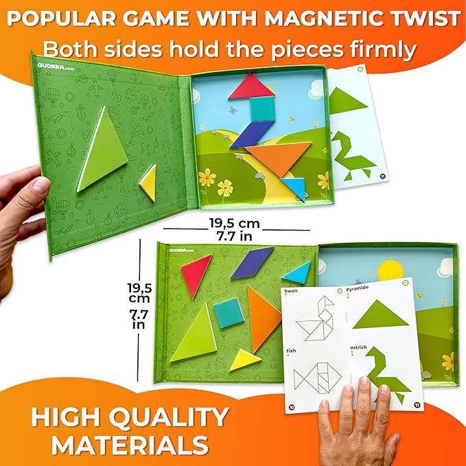 QUOKKA Magnet Game for Kids 3-5 - Tangram Game Kids Ages 4-8 - Travel I Road Trip I Plane I Car Ride - Magnetic Toddler Travel Puzzles