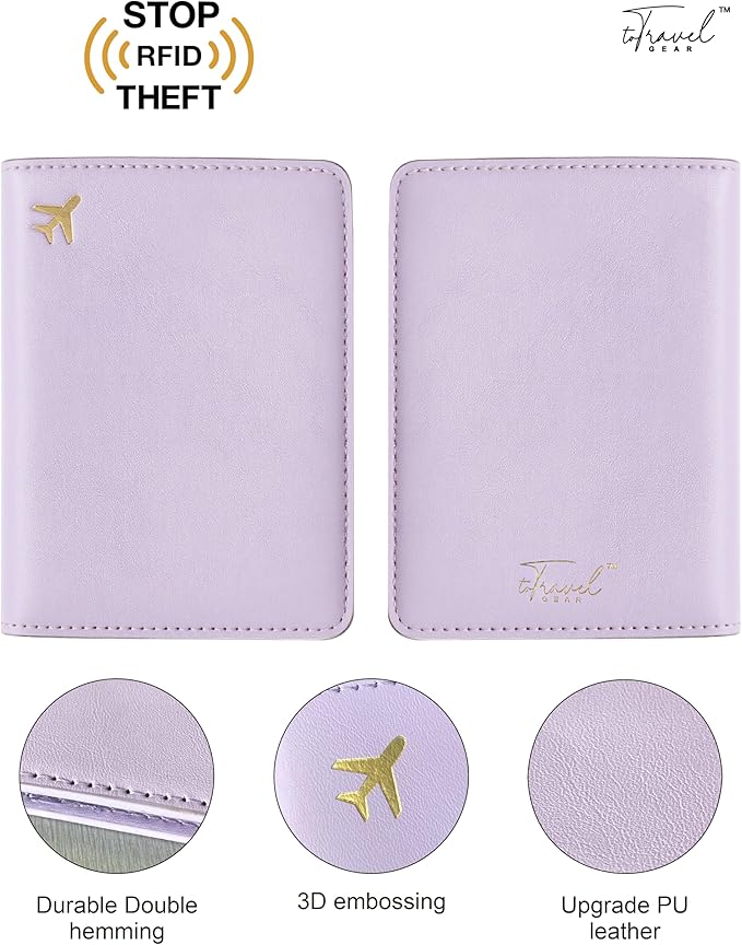 PU Leather Passport Holder Covers Case, Waterproof Rfid Blocking Travel Wallet Passport Holder(Lavender Mist)