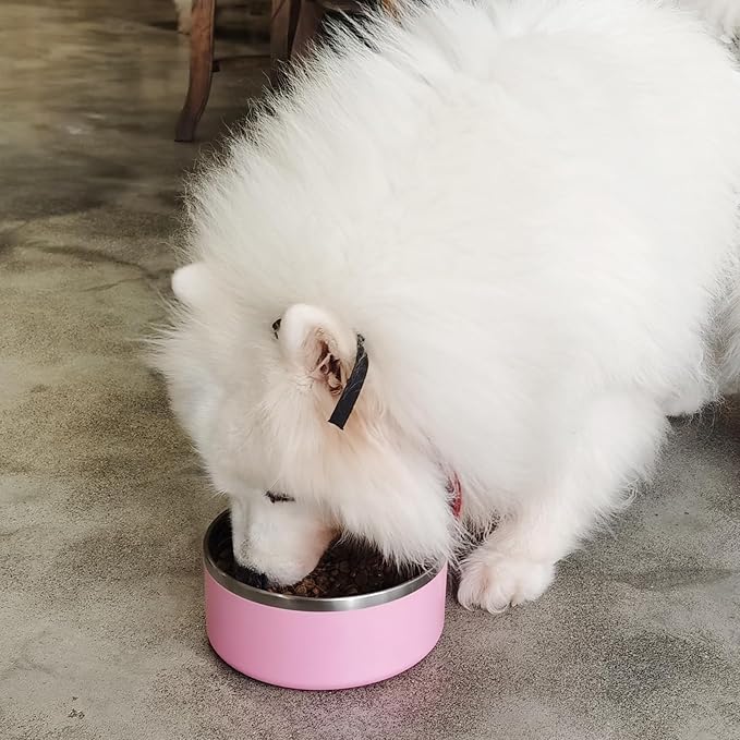 Stainless Steel Dog Bowl, Metal Water and Food Dish for Large Dogs, Insulated Non-Slip Pet Bowl, Easy Clean, 64oz, Pink