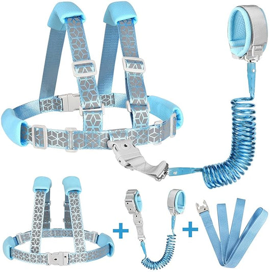 Accmor 3 in 1 Toddler Harness Leash, Reflective Kids Harnesses with Anti Lost Wrist Link, Child Leashes with Lock for Boys Girls, Baby Walking Wristband Rope Protection Tether for Outdoor