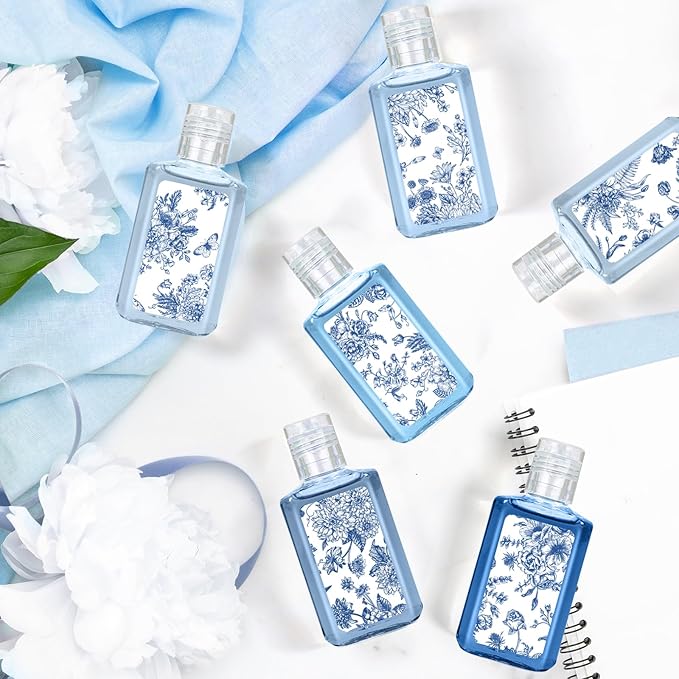 50 Pcs Blue and White Flower Mini Hand Sanitizer Bulk Thank You Gift Favors Small Hand Sanitizer for Guest 1fl oz Travel Size Hand Soap Gift for Wedding and Baby Shower Supplies