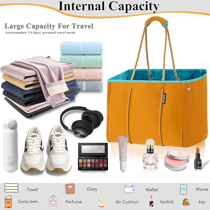 QOGiR Neoprene Multipurpose Beach Bag Tote with Inner Zipper Pocket … … … …