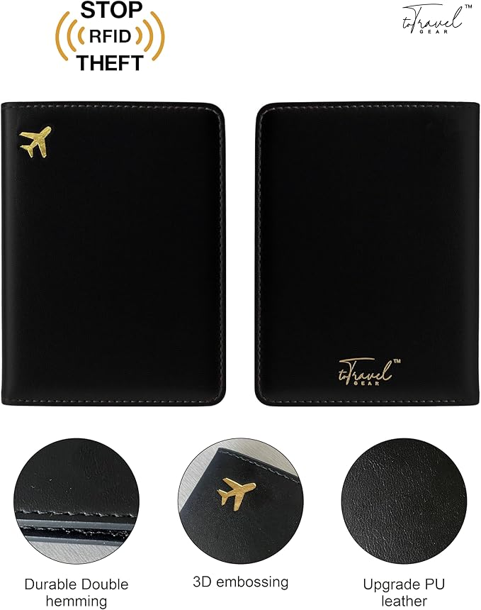 PU Leather Passport Holder Covers Case, Waterproof Rfid Blocking Travel Wallet Passport Holder(Black)