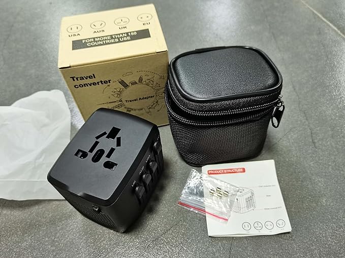 International Travel Adapter Voltage Converter Steps Down 220V to 110V for Cell Phones, Laptops, and Curling Irons, US to UK, Europe, Australia, and More Than 200 Countries(Black)