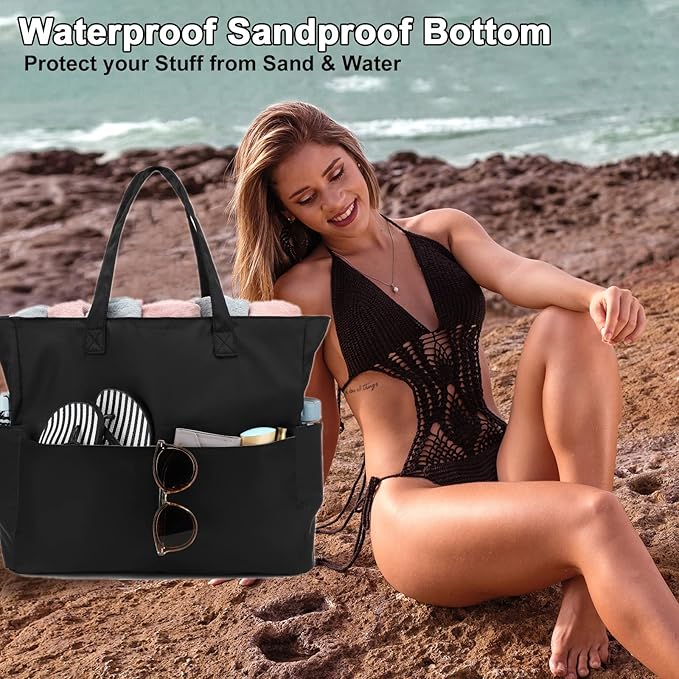 Bluboon Waterproof Beach Tote Pool Bags for Women Ladies Extra Large Carry On Bag With Wet Compartment for Weekender Travel