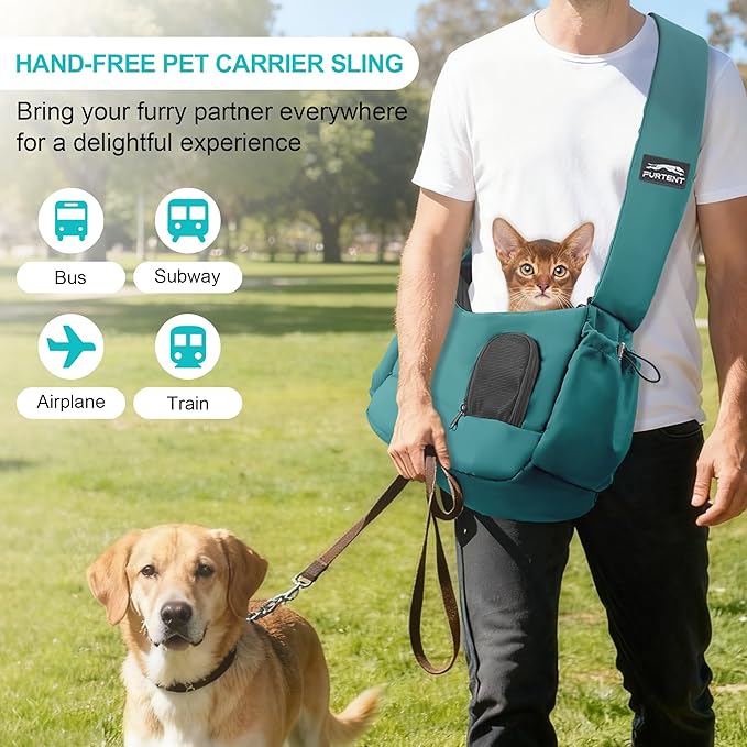 Dog Carrier Sling for Small Dogs & Cats Hand-Free Puppy Sling Purses with Storage Bag and Adjustable Shoulder Strap, Pet Sling Carrier Up to 8.8 Lbs (Blue)
