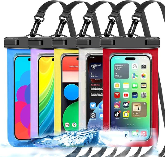 Up to 8.3" 5 Pack Multicolor Universal Waterproof Phone Pouch, Phone Waterproof Case Dry Bag,Protection Level: IP68,Outdoor Sports for Apple iPhone,Samsung,and More,White,Blue,Red,Purple,Yellow