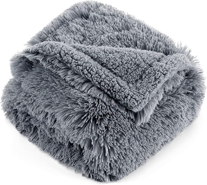 Bedsure Waterproof Dog Blankets for Medium Dogs Washable - Cat Blanket for Couch Protector Long Faux Fur, Calming Soft Reversible Throw Furniture Protection for Puppy Pet, 30"x40", Grey