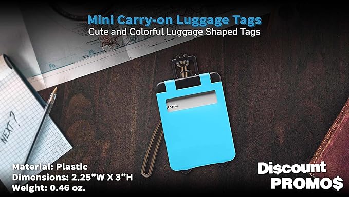 10 Mini Carry-on Luggage Tags Pack - Flip Open Cover, ID Sticker - Light Blue