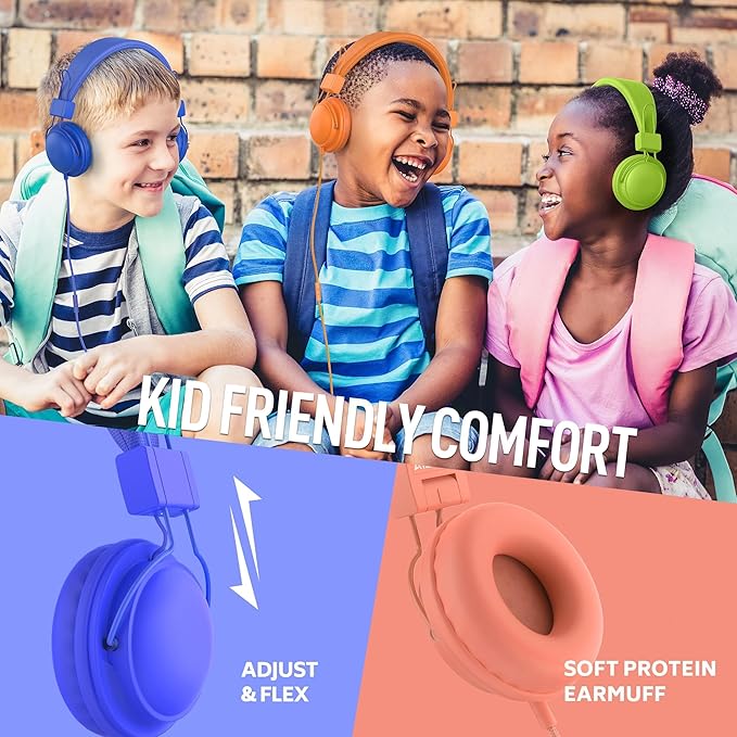AILIHEN Kids Headphones Wired Bulk 5-Pack for K-12th Grade, School & Classroom, with Microphone, 85dB Volume Limit, Shareable, Foldable, 3.5mm Jack for Chromebook, Computer - Dark Color