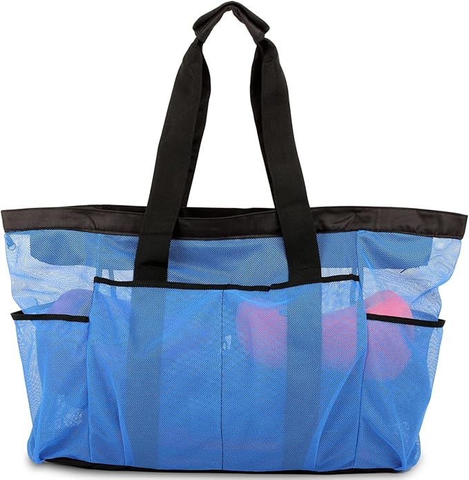 Extra Large Beach Bag Mesh Tote with Zipper and Pockets Ideal for Your Family Cruise/Beach Vacation Essentials
