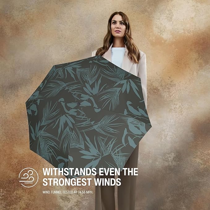 Knirps T.200 Duomatic Compact Rain Umbrella in Botany Olive– Wind Tunnel Tested to 93 mph, Aluminum Steel Fiberglass Frame, 38in Canopy, OEKO-TEX, High-Performance Automatic Travel Umbrellas