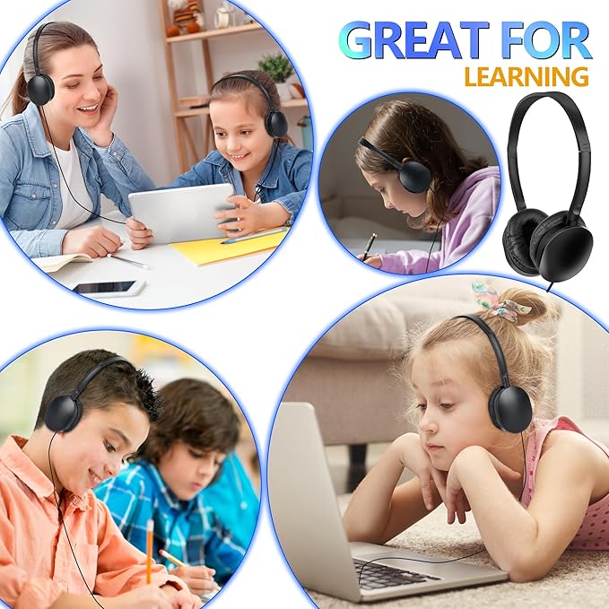 Kids Headphones Bulk 30 Pack for School Students Children Teen Boys Girls,Wholesale Headphones for Classroom,Group Learning, Computer Lab, Library, Online Lesson and Testing (Black)