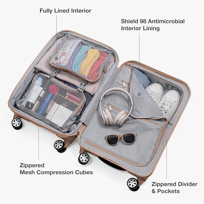 Traveler's Choice Pagosa Indestructible Hardshell Expandable Spinner Luggage, Latte Beige, 26-Inch Medium