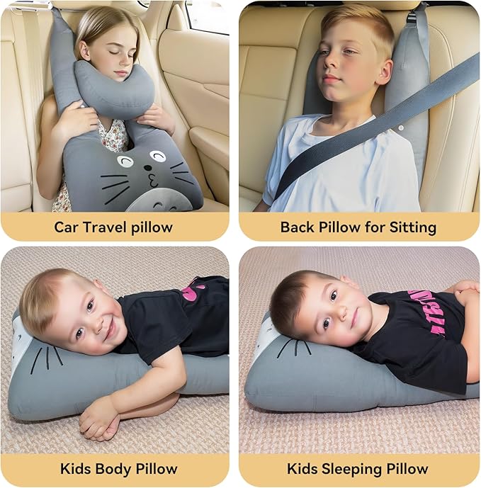Travel Pillow,Car Pillow Kids Travel Pillow Car seat Pillow U Shaped Pillow for Travel Skin-Friendly Material The Sleeping Aid for Adults and Kids on Road Trips (Gray)