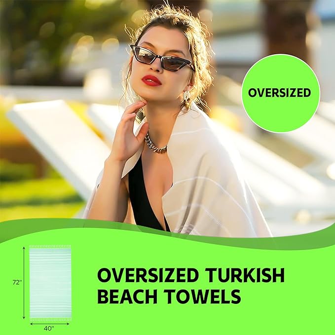 HAVLULAND Luxury Turkish Beach Towel - 100% Organic Cotton, Ultra-Soft, Quick-Dry & Sand-Free - Large, Lightweight & Absorbent for Travel & Pool Blanket