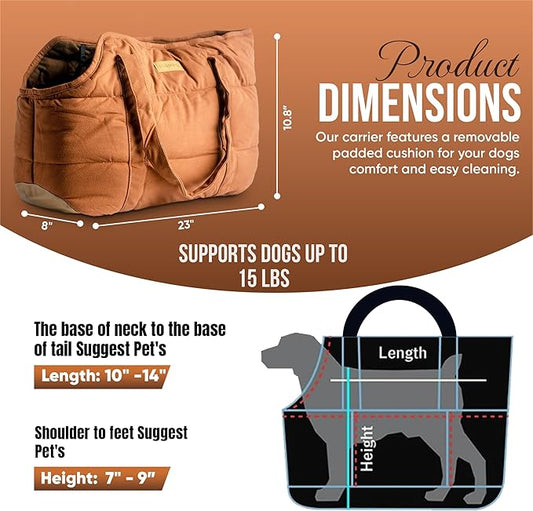 NoblePup Cozy Plush Dog Purse Carrier for Small Dogs - Dog Carrier Purse with Secure Harness Clip, Dog Tote Bag for Small Dogs and Puppies - Brown 2.0