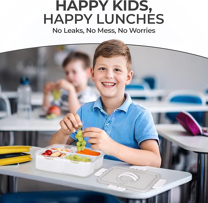 Snackle Box Container with Lid- Travel Charcuterie Box with Handle - Organizer for Candy, Fruit, Nuts, Veggies, Snacks, Beach Essentials, Portable Lunch Box (Bright White, Small)