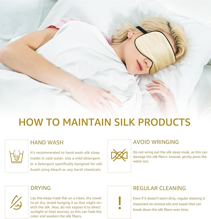 Luxury Pure Silk Sleep Mask | 100% Natural Mulberry Silk | Double-Sided Softness | Adjustable Strap & Full Light Blocking | Perfect for Travel, Office Naps & Nighttime Sleep (Champagne)