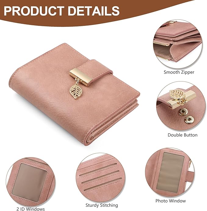 yiijay Small Wallet Women RFID Blocking Leather Bifold Wallet Credit Card Holder for Women Ladies Compact Wallet Mini Purse With Zipper Pocket