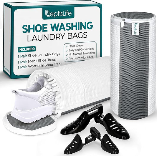 2 Pack Shoe Washing Machine Bag – Reusable Chenille Laundry Shoe Bag for Washing Machine/Dryer with Adjustable Shoe Trees, Deep Clean Protection for Sneakers, Tennis Shoes, Men & Women