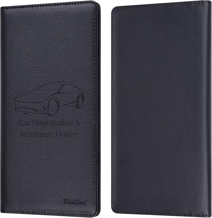 Car Insurance and Registration Holder, 9.5 x 5 Inch PU Leather Vehicle Glove Box Organizer Wallet Case for Insurance Card, Driver License, Paperwork - Black