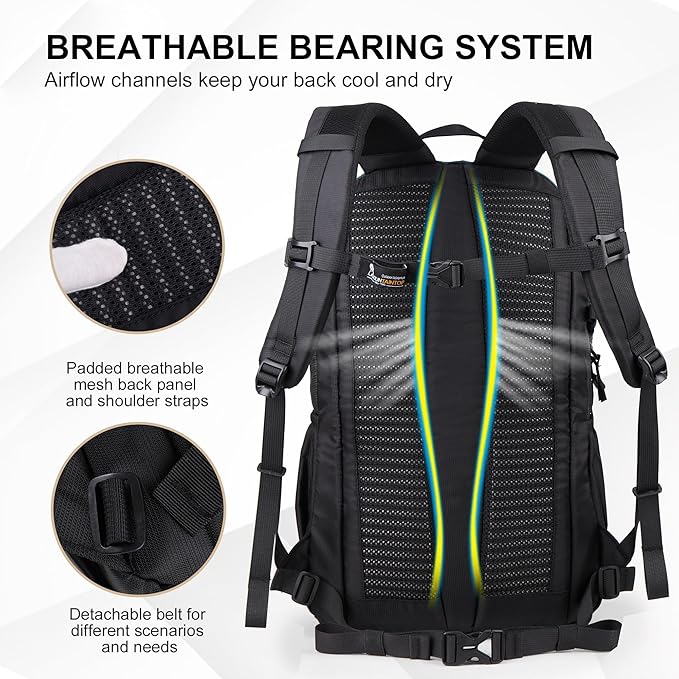 MOUNTAINTOP Hiking Backpack,30L Camping Backpack, Men Women Hiking Daypack Lightweight Travel Backpack for Climbing(Black)
