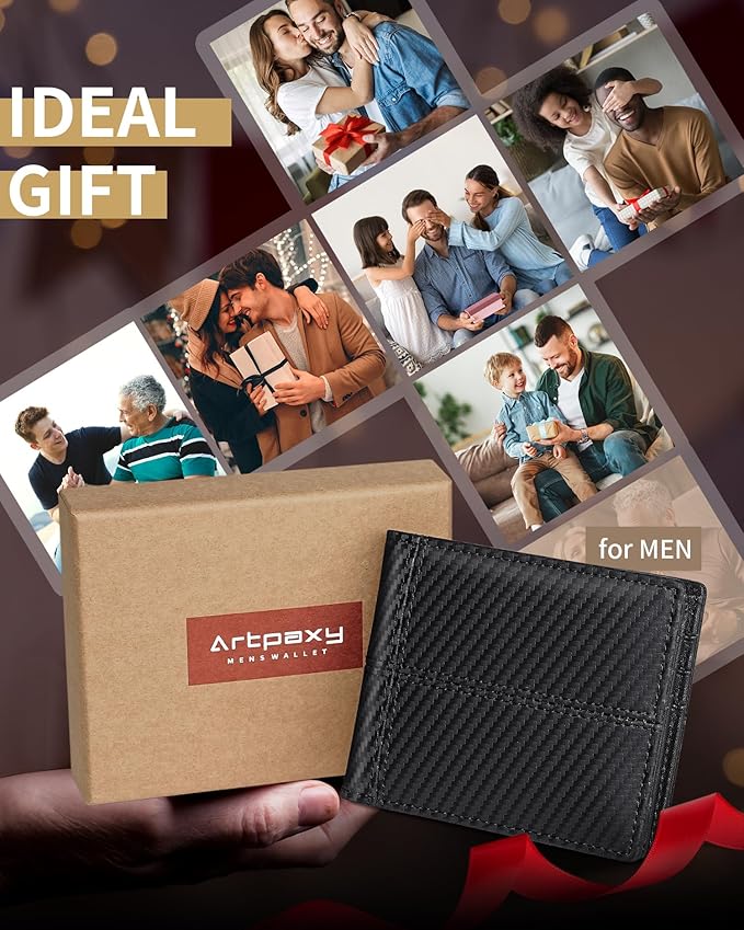 Artpaxy Mens Wallet Bifold Genuine Leather RFID Blocking Wallet for Men with 1 ID Window 13 Card Holders 2 cash pockets 1 Gift Box