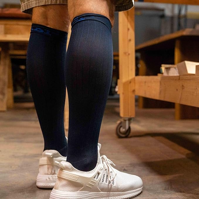 Medical Grade Compression Socks for Men & Women 15-20 mmHg by OrthoSleeve (Navy, Medium)