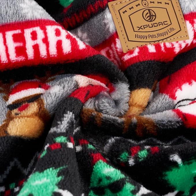 XPUDAC Christmas Dog Pajamas Fleece Dog Sweater Holiday Pet Outfit for Small Medium Dogs Girl Boy Puppy Clothes Onesie, L