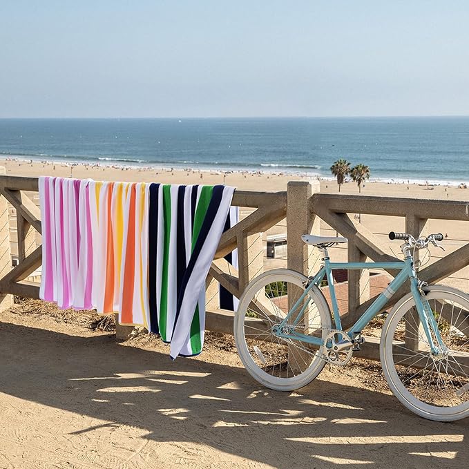 Large Beach Towel Oversized - 40"X70" Big Cute Beach Towels, Extra Large Thick Pink Stripe Towels, XL Wide Fluffy Swimming Towel Oversize, Giant Mauve Stripe Cotton Pool Towel for Adults