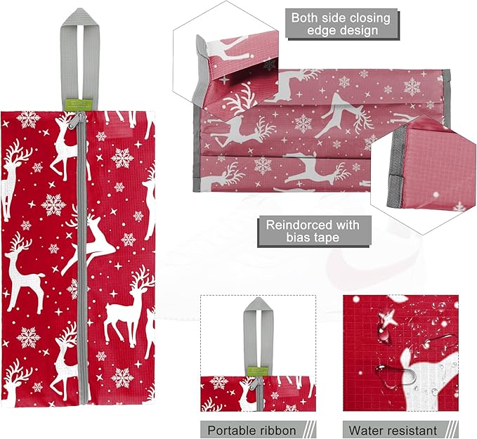 BeeGreen Christmas Shoe Bags 6 Pack for Travel with Handle, Packing Organizers for Suitcase and Luggage,Portable Nylon Storage Accessories for Vacations, Christmas Gifts for Women and Men