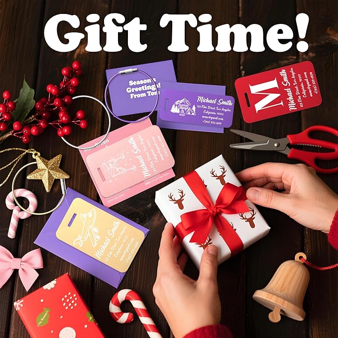 4 PCS Personalized Luggage Tags for Suitcase, Custom Engraved Aluminum Luggage Tags with Your Personalized Text Logo, Metal Name Tags with Steel Loop for Bag, Suitcase, Backpack (Green, Small)