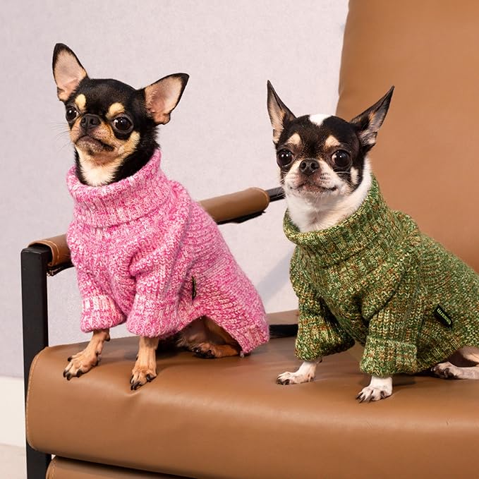 Fitwarm Knitted Turtleneck Dog Sweater, Thermal Dog Winter Clothes for Small Dogs Boy Girl, Holiday Pet Outfit, Heather Green, Large