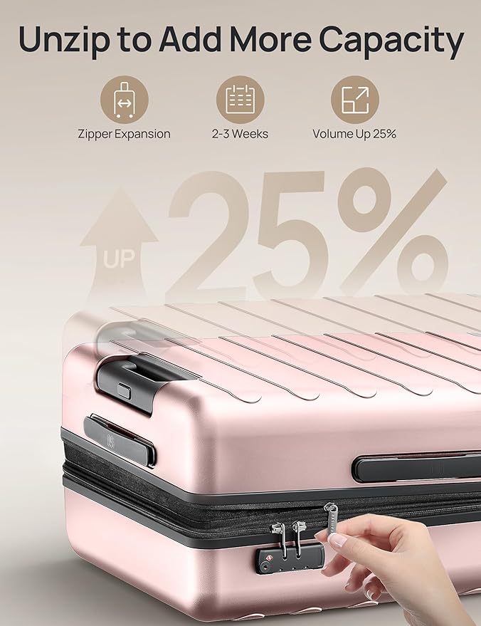 NINETYGO Large Checked Luggage 28 Inch, Checking In Luggage with Smooth Spinner Wheels, Expandable, Hard Shell PC Suitcase, Lightweight Travel Luggage, TSA Approved (Pink, Rhine Max)