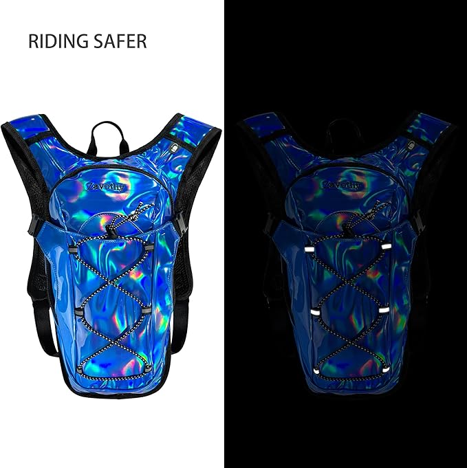 Reflective Hydration Backpack, Hydration Pack - Water Backpack with 2L Hydration Bladder, Essential for Festivals - Rave Hydration Pack for Hiking, Running, Cycling, and Festivals