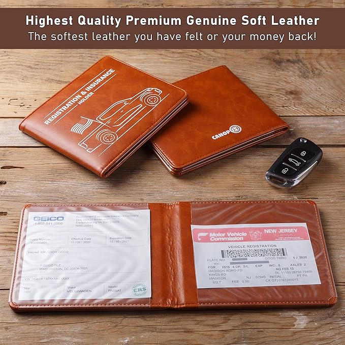 CANOPUS Car Registration and Insurance Holder with Magnetic Closure, Car Document Holder, Vehicle Glove Box Organizer, Wallet for Auto, Motorcycle, Truck and More, 1 Pack with EZ Pass Strip, Truck