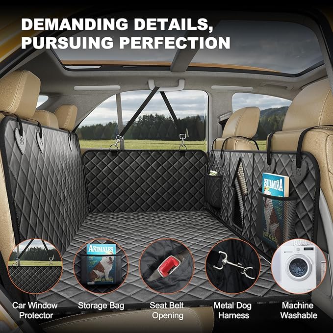 Back Seat Extender for Dogs, Non-Slip Dog Car Seat Cover for Back Seat with Hard Bottom, Durable Pet Car Backseat Cover, Waterproof Dog Hammock for Car SUV Truck